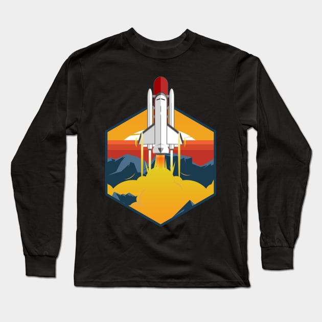 Space Shuttle Bursting Trough Clouds Long Sleeve T-Shirt by Lumos19Studio